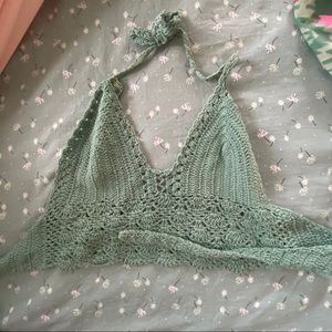 Green Tie Crochet Top